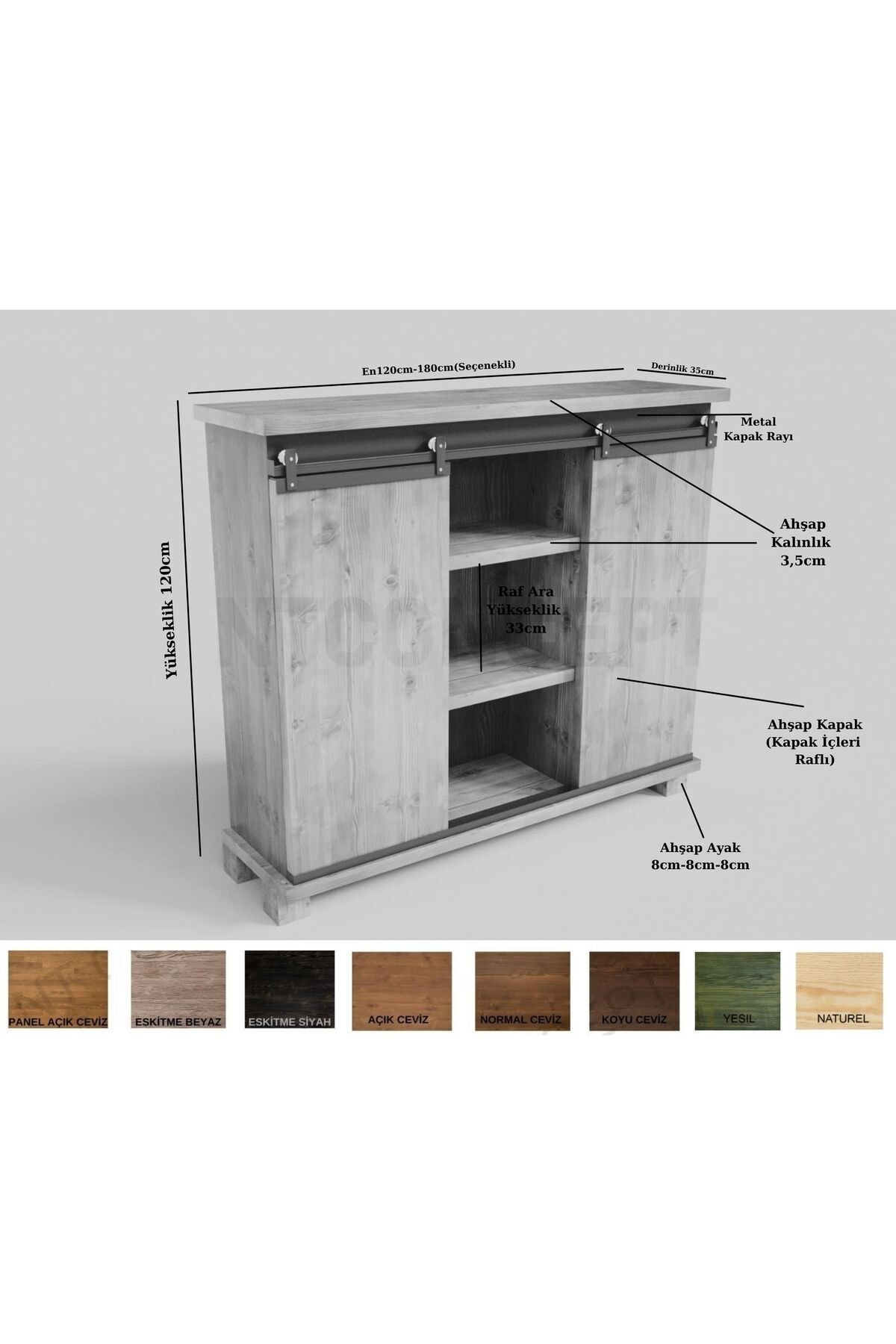 Nt Concept Doğal Ahşap Ray Kapak Dolap-Kitaplik(140Cm-H120cm-35Cm)