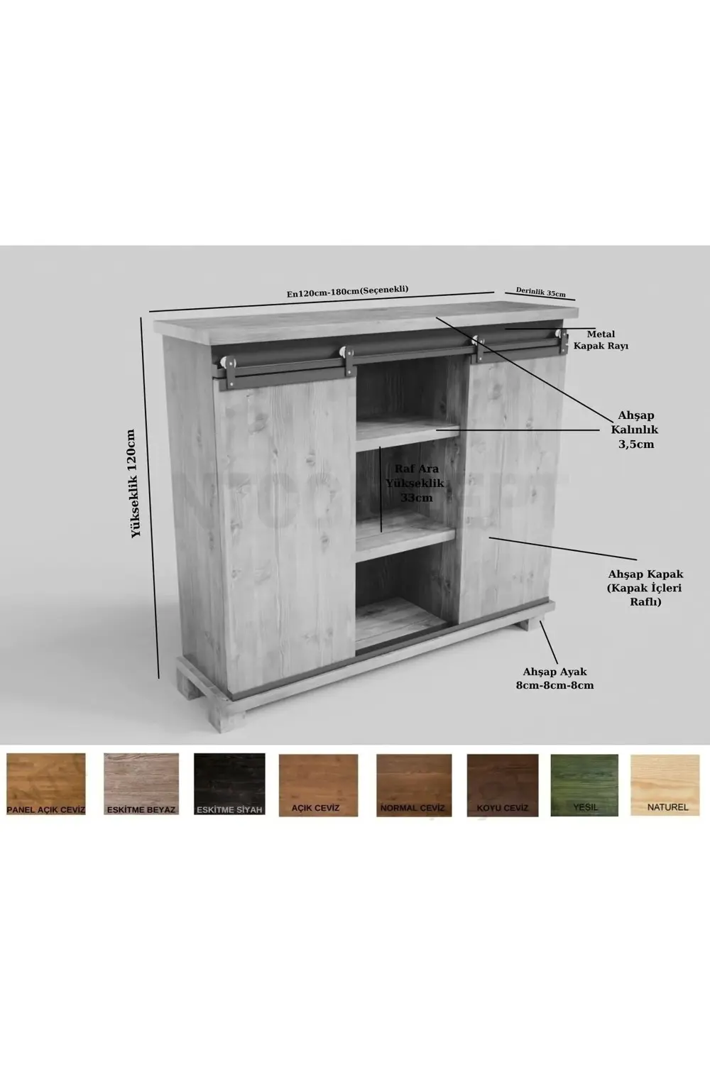 Nt Concept Doğal Ahşap Ray Kapak Dolap-Kitaplık(180Cm-H120cm-35Cm)