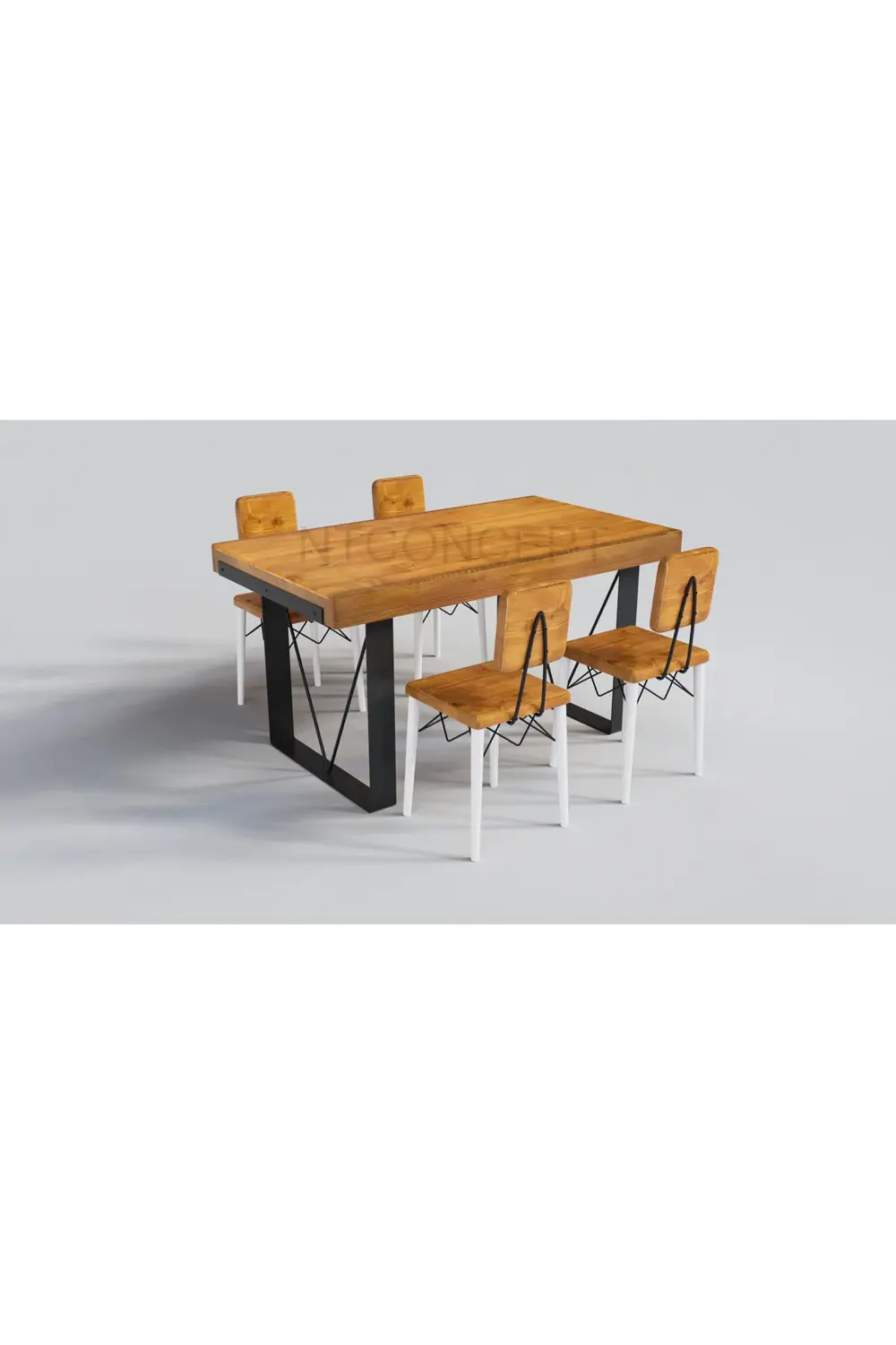 Doğal Ahşap Sandalyeli Masa Takımı(85cm-210cm Masa+6 Sandalye)