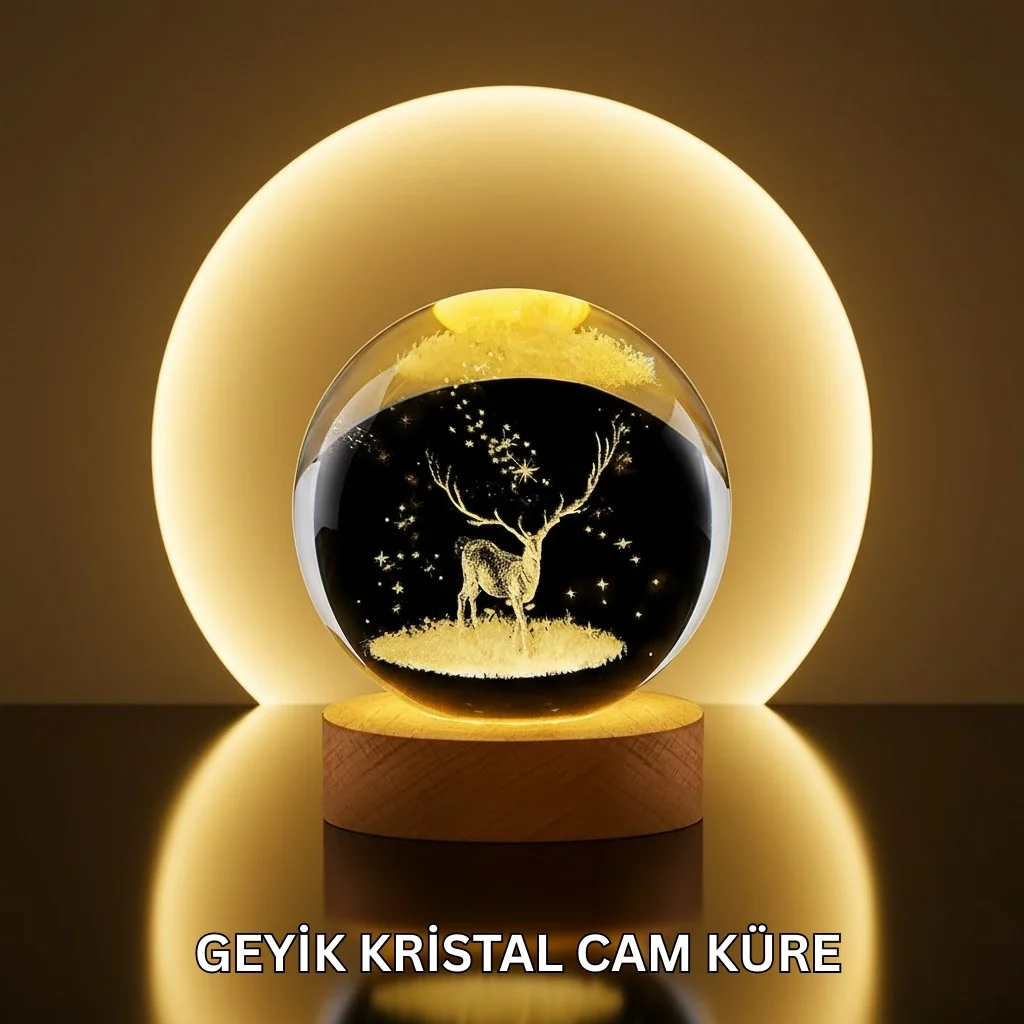 Doğal Ahşap Standlı Geyik Figürlü Kristal Küre LED Dekoratif Lamba Doğal Ahşap Standlı Geyik Figürlü Kristal Küre LED Dekoratif Lamba