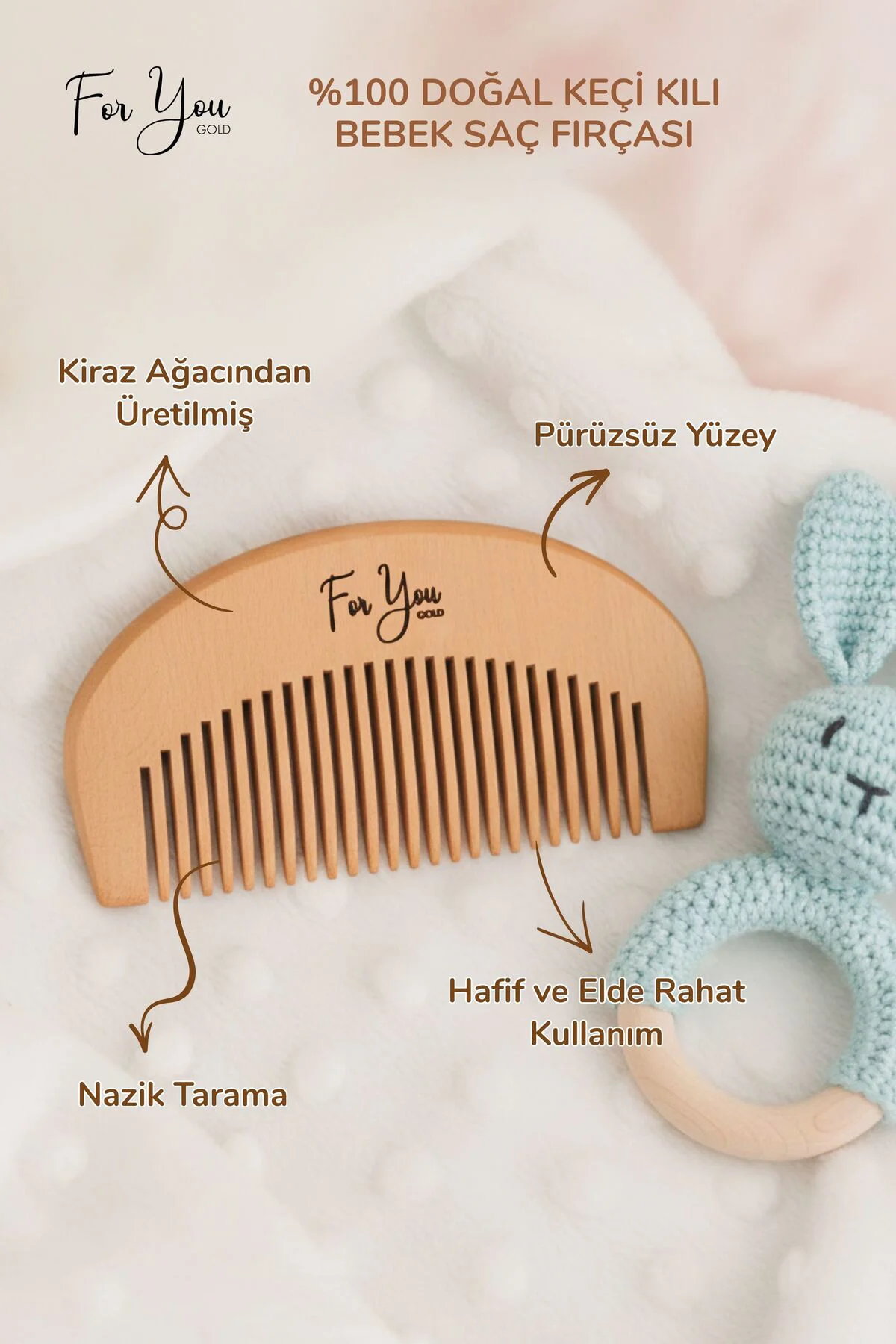 Doğal Ahşap Tarak – Bebek ve Çocuklar İçin Nazik Saç Tarak – Elek