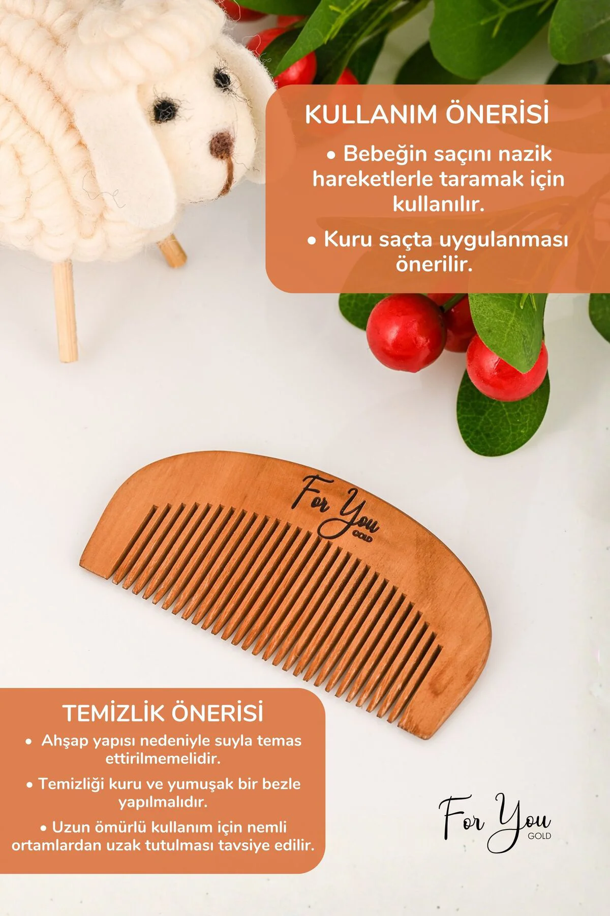 Doğal Ahşap Tarak – Bebek ve Çocuklar İçin Nazik Saç Tarak – Elek