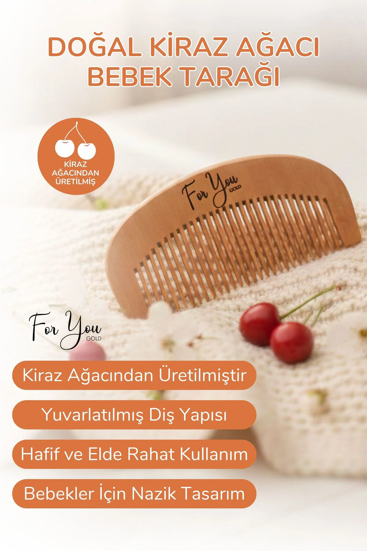 Doğal Ahşap Tarak – Bebek ve Çocuklar İçin Nazik Saç Tarak – Elek