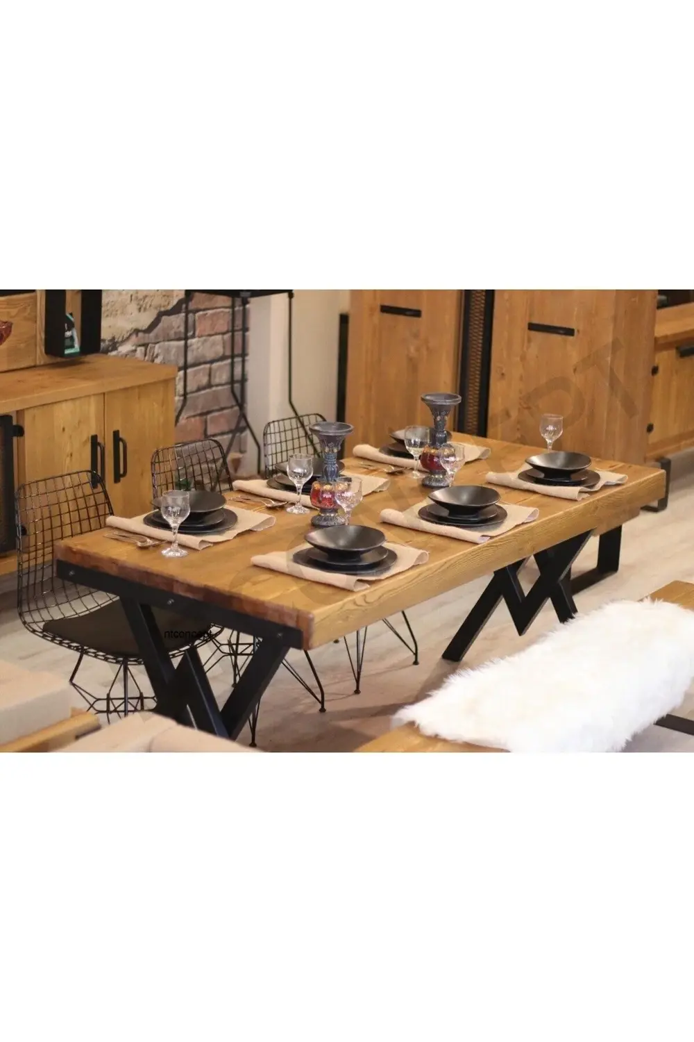 Nt Concept Doğal Ahşap Yemek Masası - (Uzunluk 250Cm-Derinlik 100Cm-Yüksekli