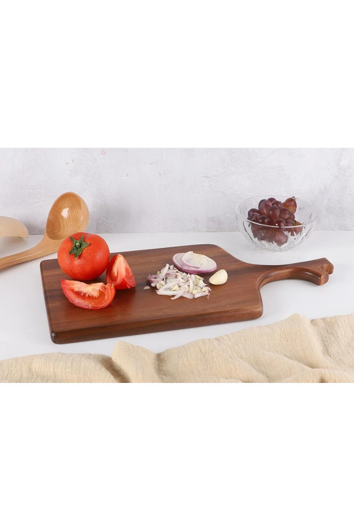 Doğal Akasya Ahşap Kesme Tahtası Saplı, Et, Peynir, Ekmek, Sebze 