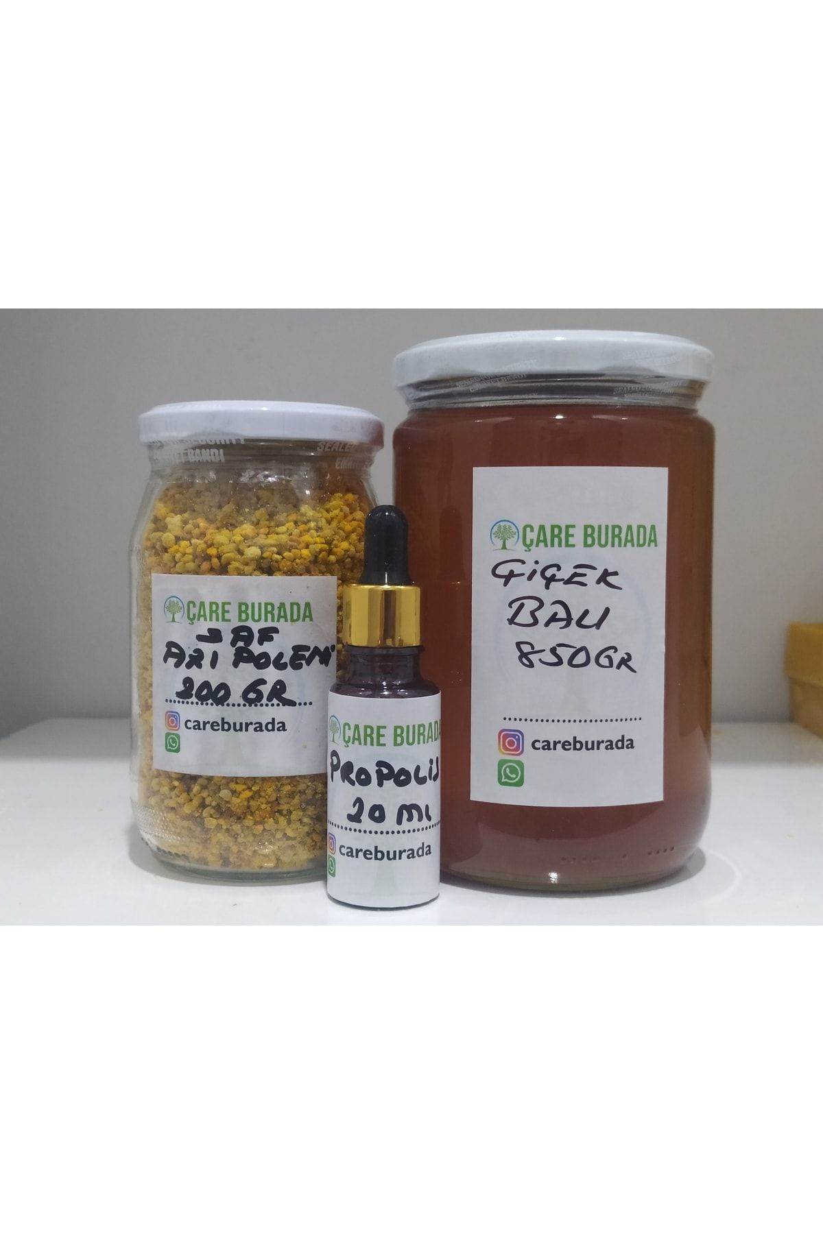 Çare Burada Doğal Ari Poleni 200Gr+Doğal Çiçek Bali 850Gr+ Propolis
