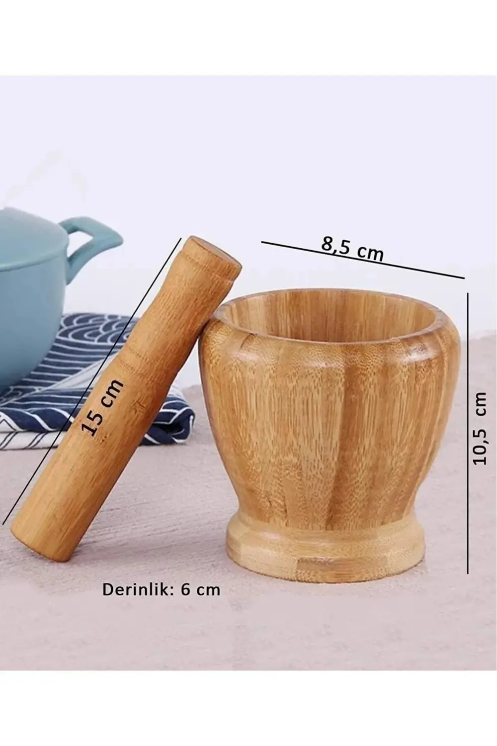 Doğal Bambu Ahşap Sarımsak Ezeceği Havan Orta Boy Bambu Ahşap Sar