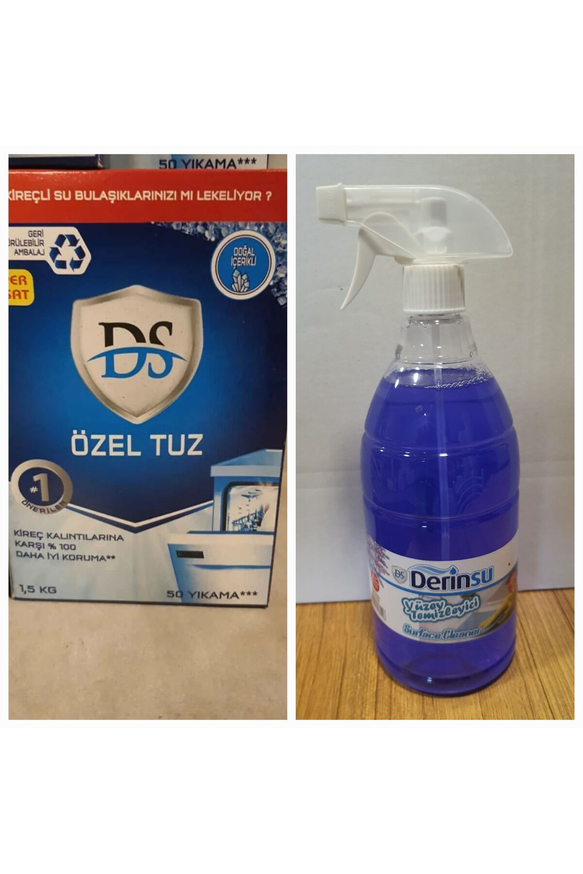 DOĞAL BULAŞIK MAKİNESİ TUZU 1.5 KĞ + 1 LT GENEL YÜZEY TEMİZLEYİCİ