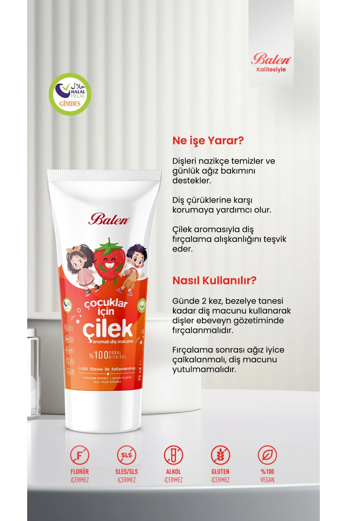 Doğal Çocuklar İçin Çilek Özlü Diş Macunu * 75 ML
