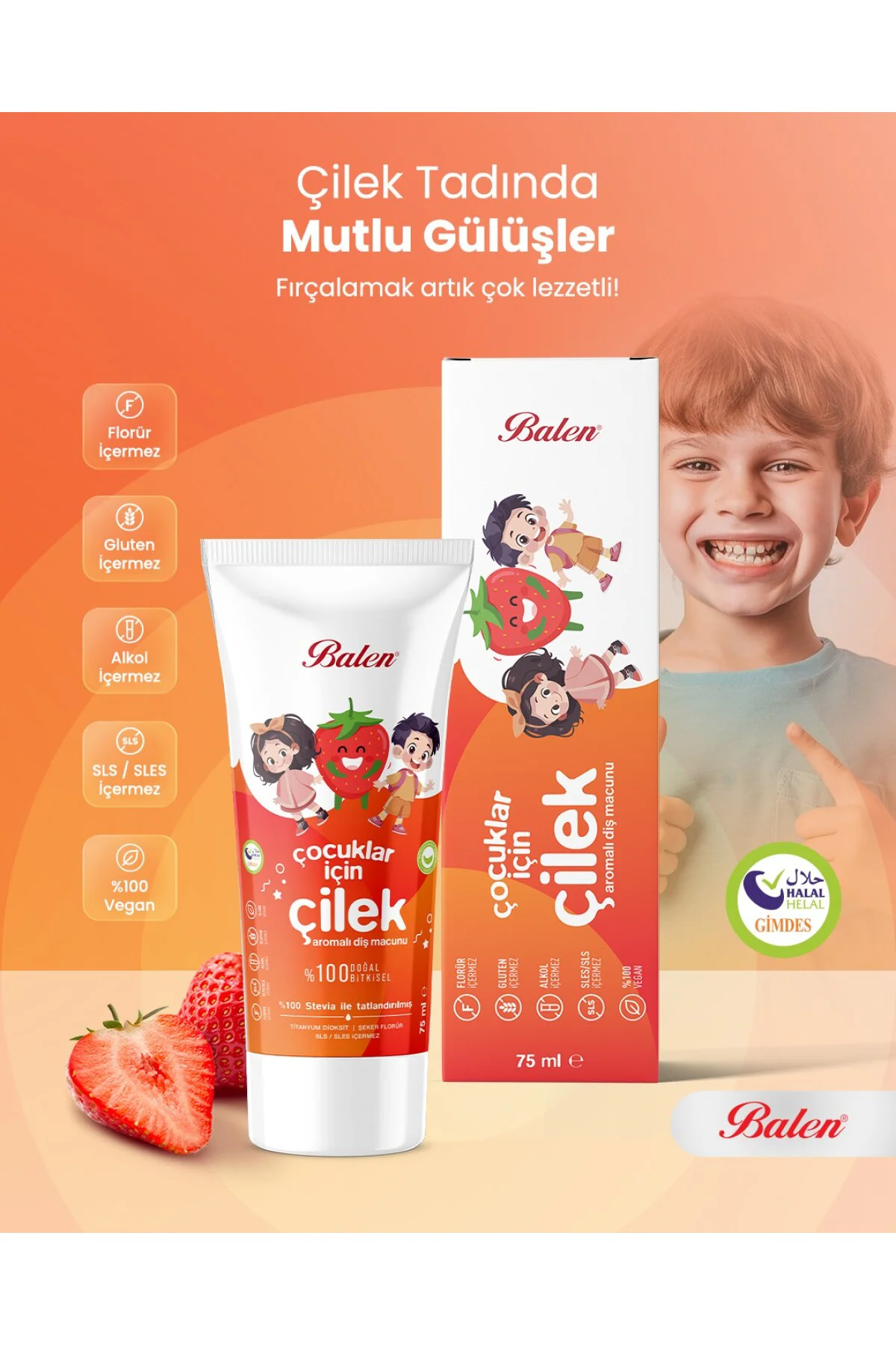 Doğal Çocuklar İçin Çilek Özlü Diş Macunu * 75 ML