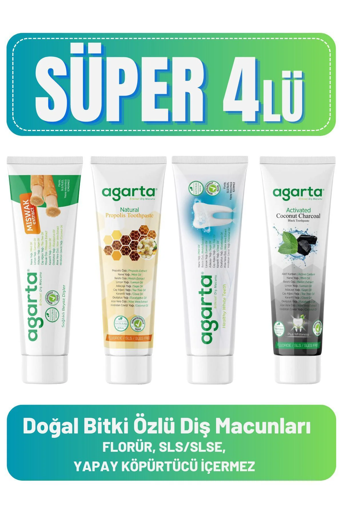 Doğal Diş Macunları(MİSVAK 100 ML PROPOLİS 100 ML BİTKİ ÖZLÜ 100 ML KARBON 100 ML) Fiyatı, Yorumları ve Özellikleri