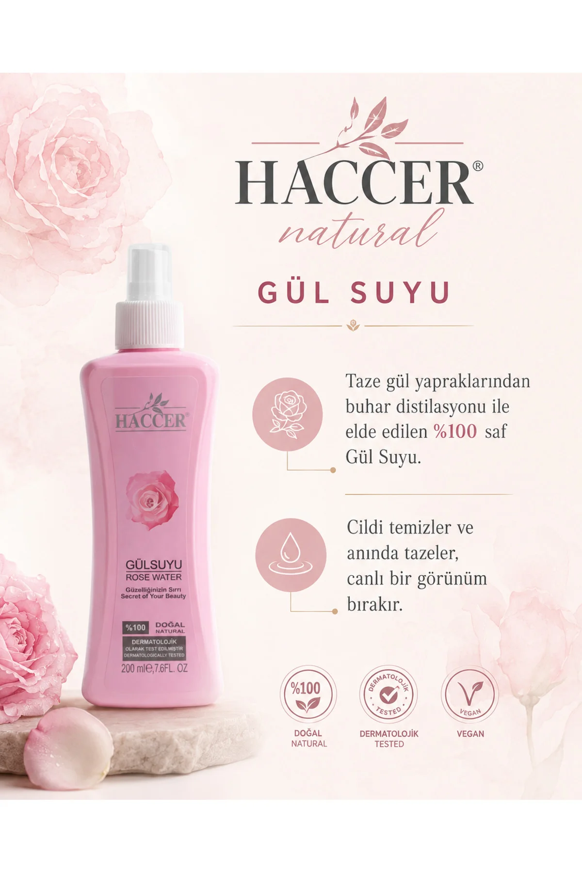 Doğal Gül Suyu Gözenek Sıkılaştırıcı Tonik