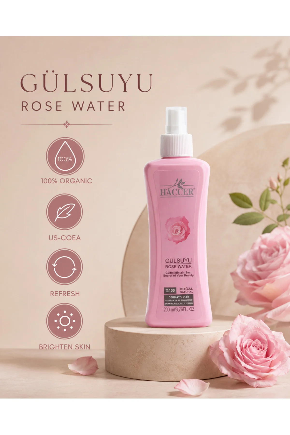 Doğal Gül Suyu Gözenek Sıkılaştırıcı Tonik