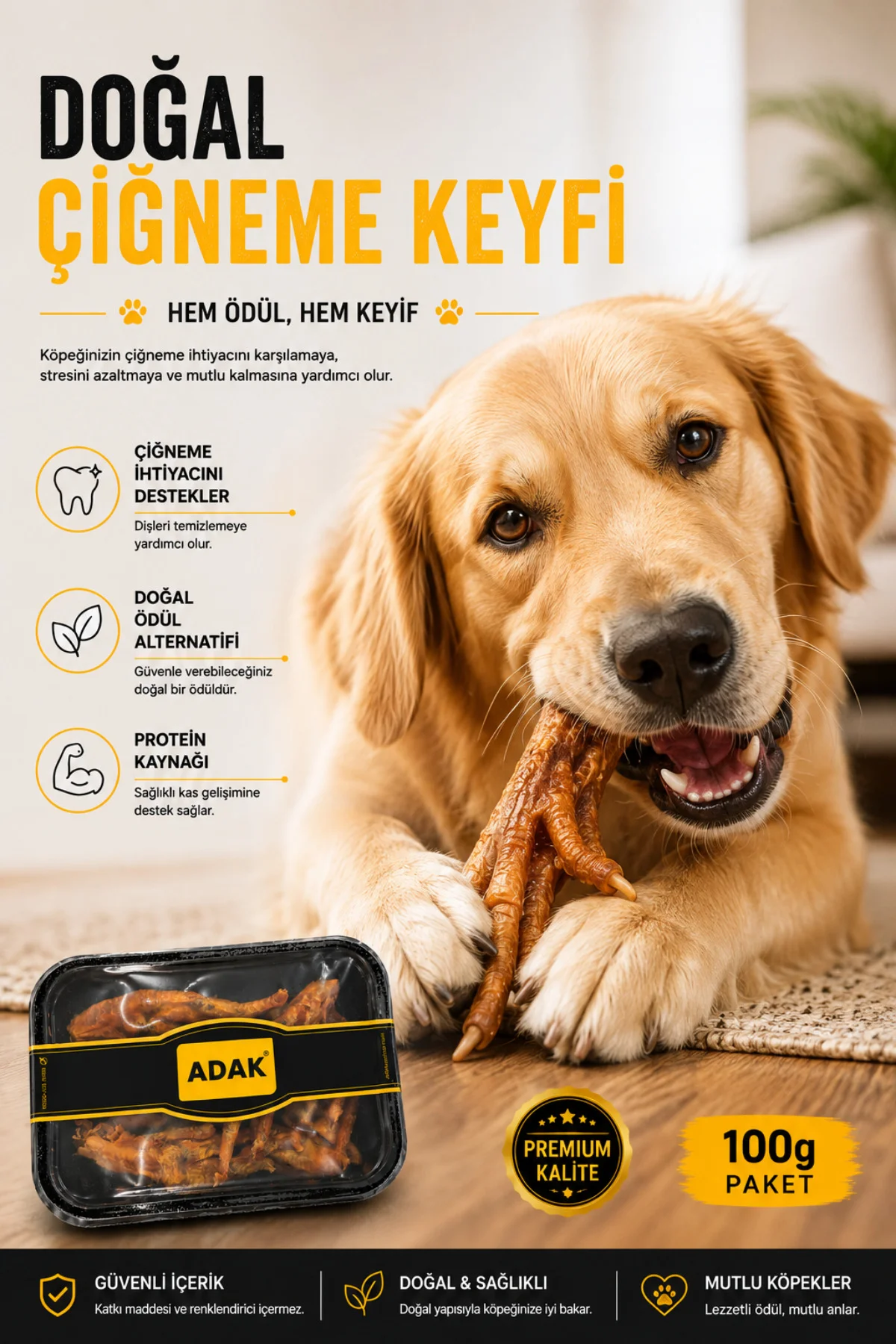 Doğal Horoz Ayağı Köpek Ödül Maması 100 G Kurutulmuş Katkısız Doğal Çiğneme Ödülü Fiyatı, Yorumları ve Özellikleri
