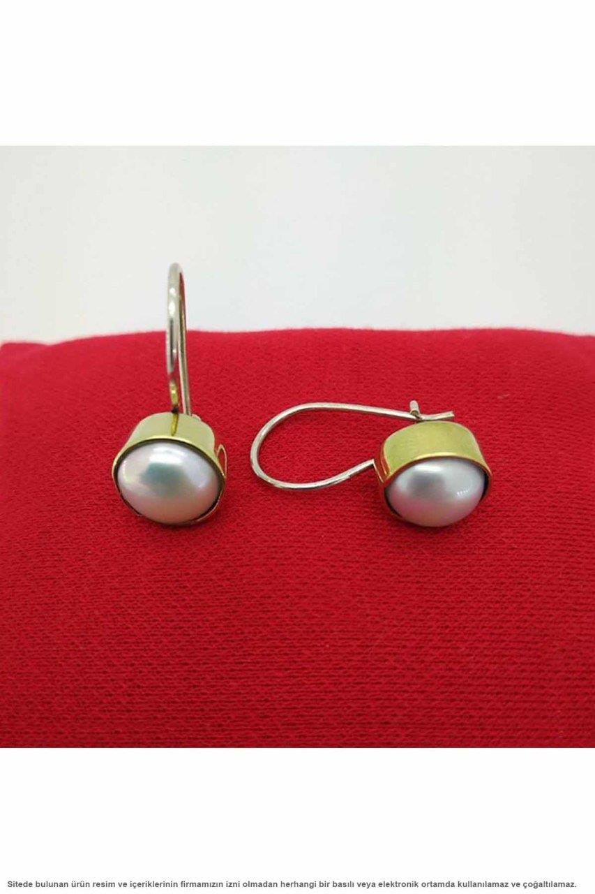 Beyisa Doğal İnci Taşlı Otantik Gümüş Kadın Küpe 925 Ayar Mini Küpe İnci