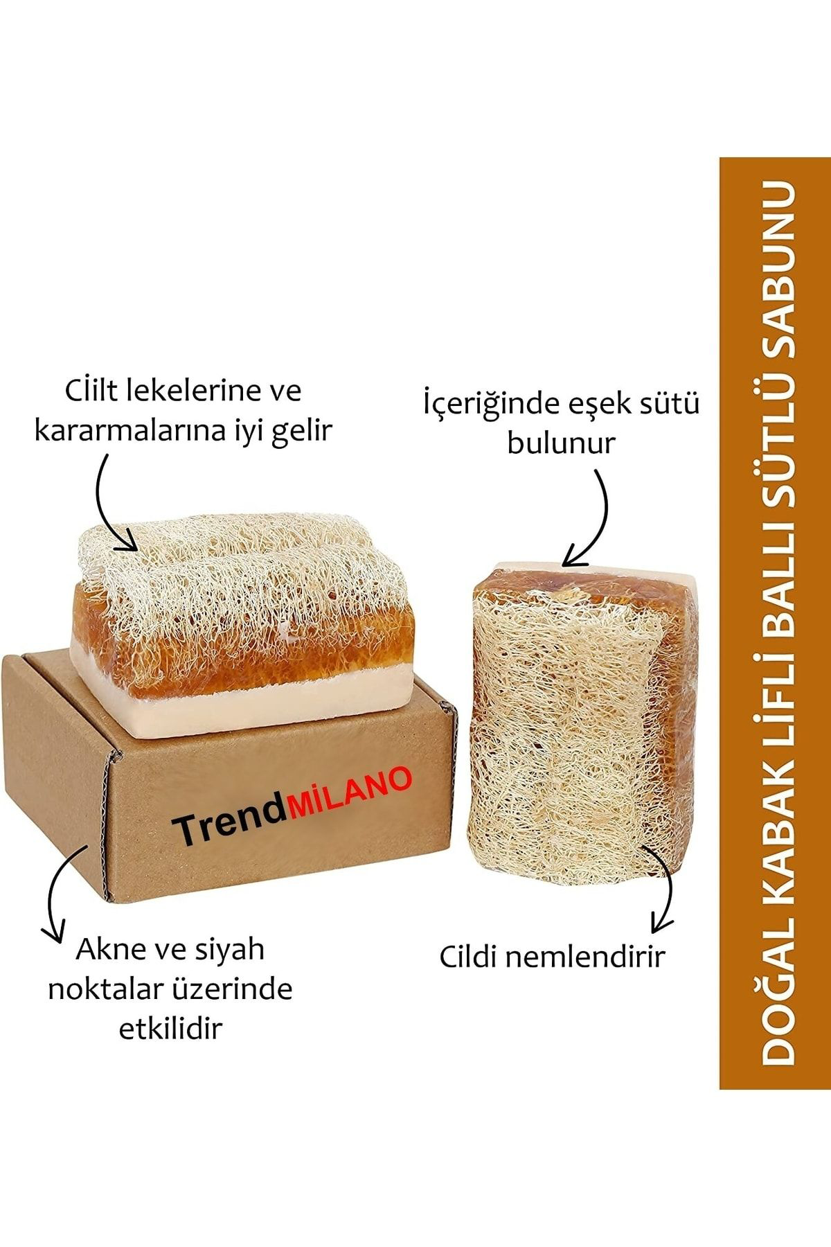 Trendmilano Doğal Kabak Lifli El Yapımı Ballı Eşek Sütlü Sabun 130 Gr