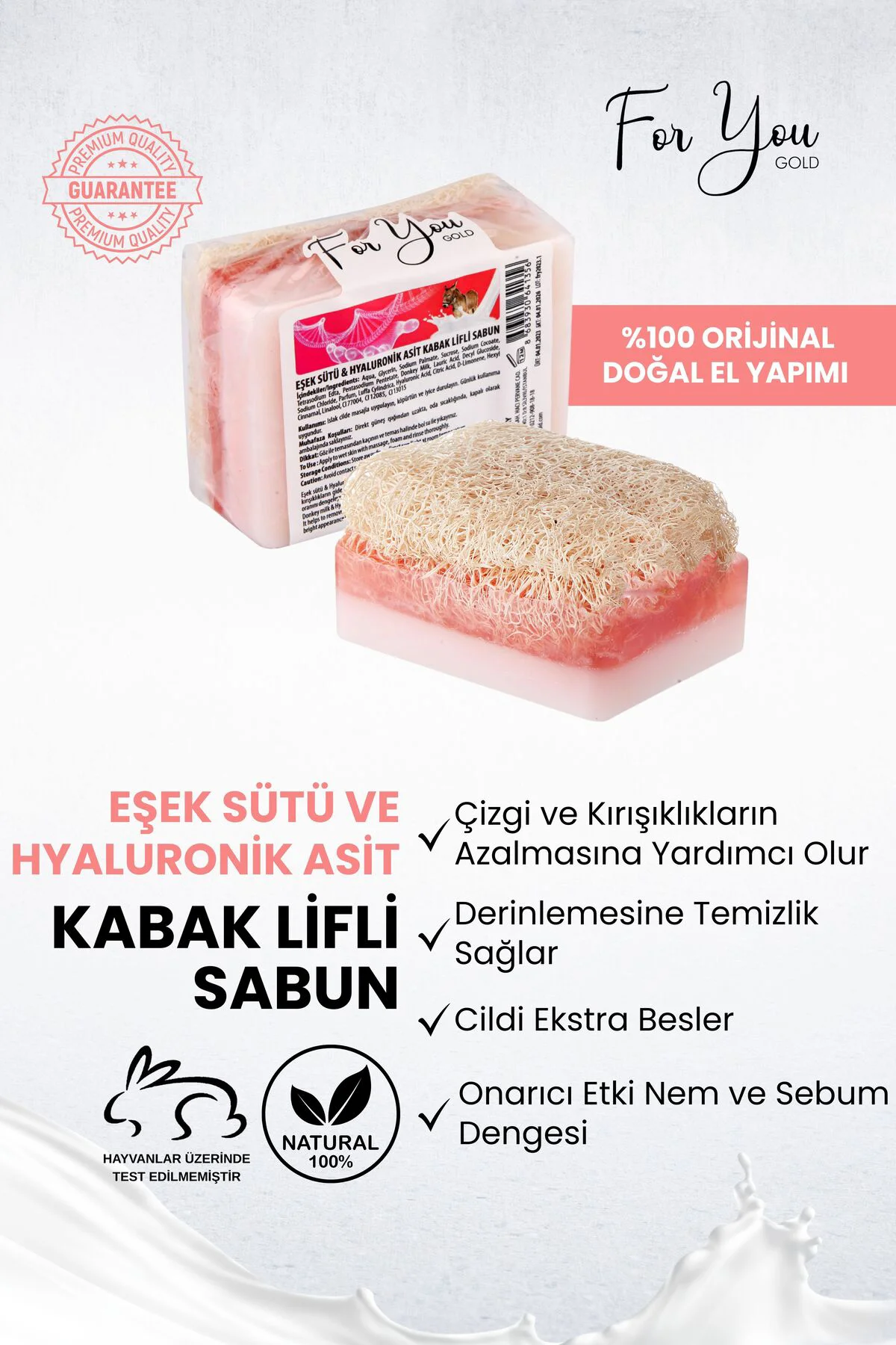 Doğal Kabak Lifli Eşek Sütü & Hyaluronik Asit Sabun