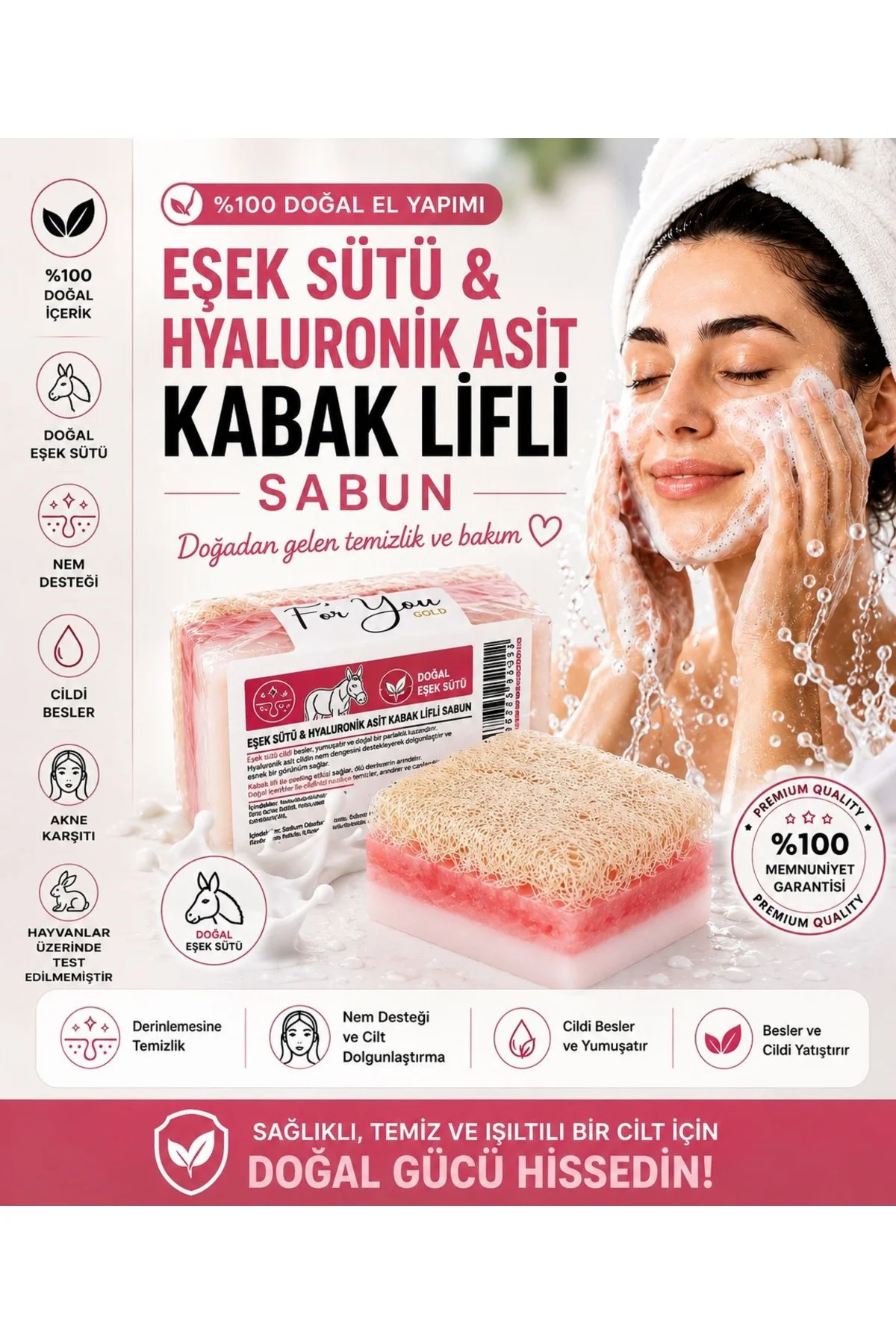 Doğal Kabak Lifli Eşek Sütü & Hyaluronik Asit Sabun