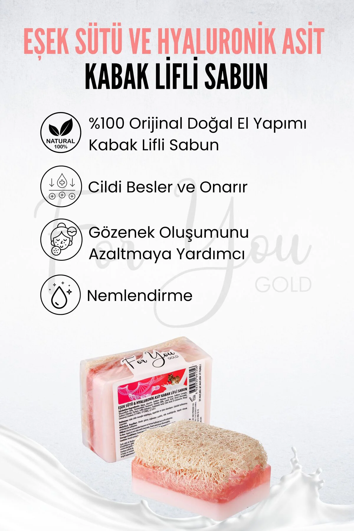 Doğal Kabak Lifli Eşek Sütü & Hyaluronik Asit Sabun