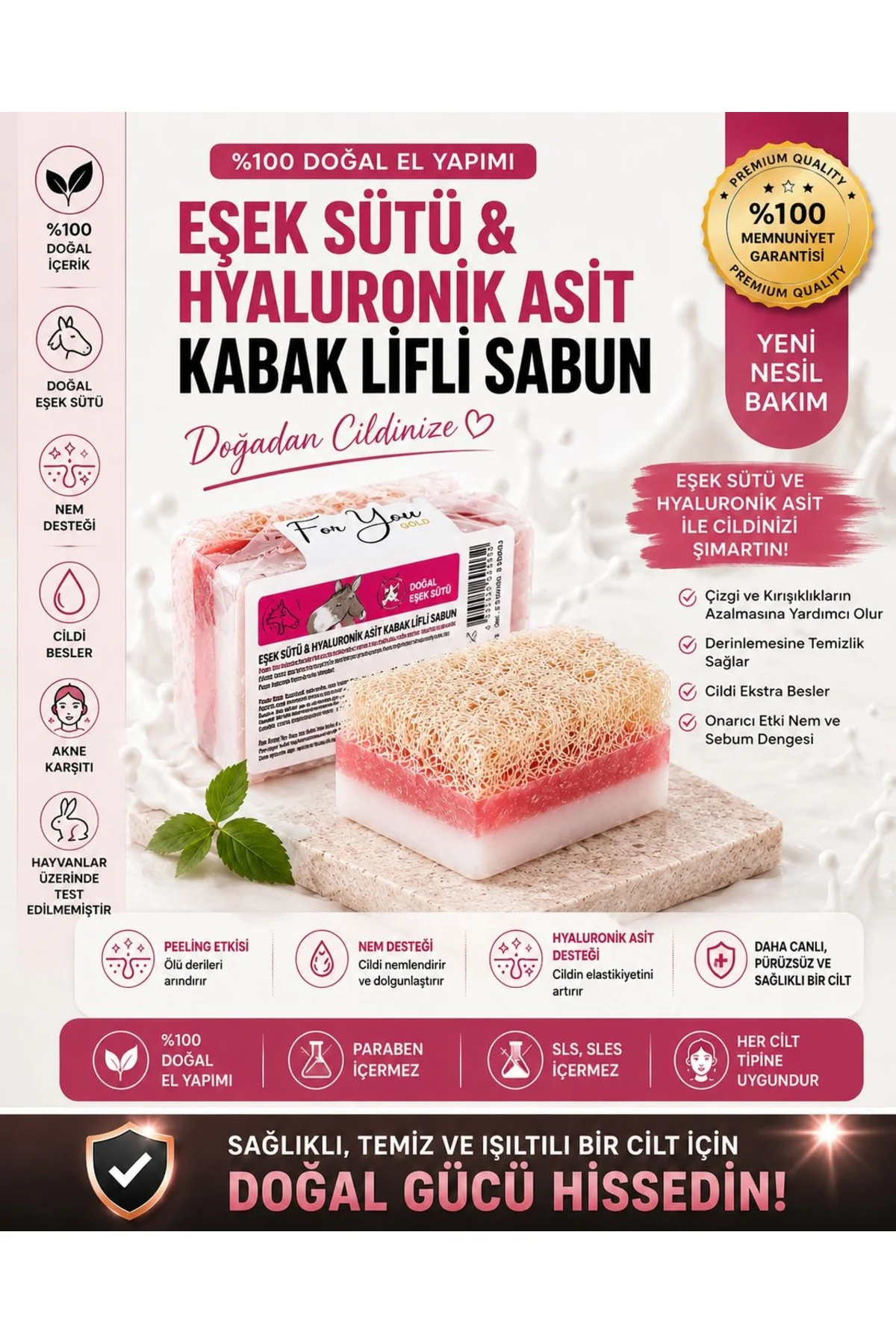 Doğal Kabak Lifli Eşek Sütü & Hyaluronik Asit Sabun