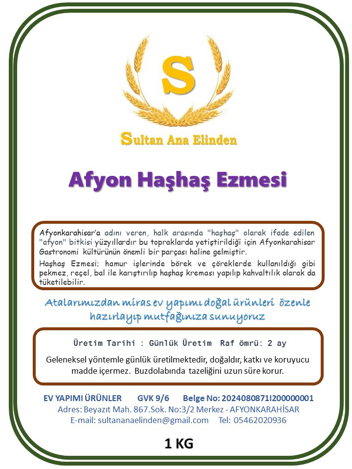 Sultan Ana Elinden Doğal Katkisiz Haşhaş Ezmesi 1Kg