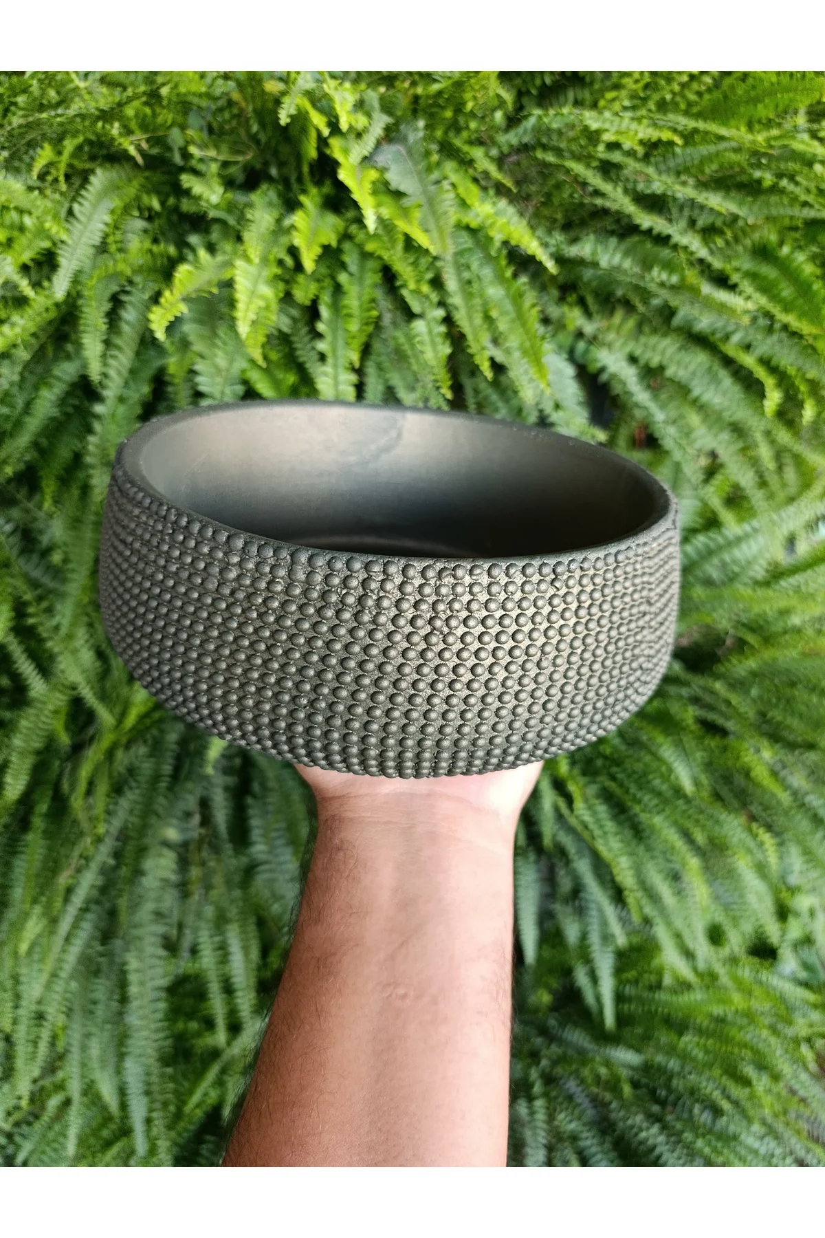 Doğal Kum Dokulu Mat Bej Geniş Saksı 21*10 cm - Görsel 2