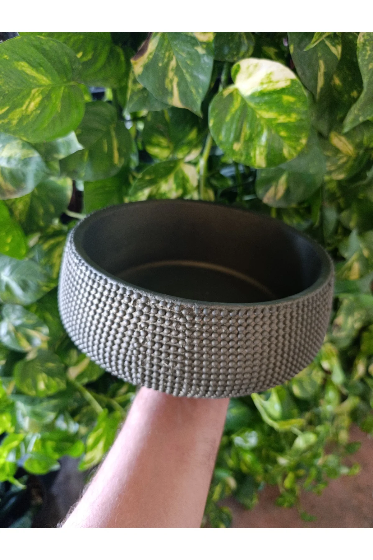Doğal Kum Dokulu Mat Bej Geniş Saksı 21*10 cm - Görsel 7
