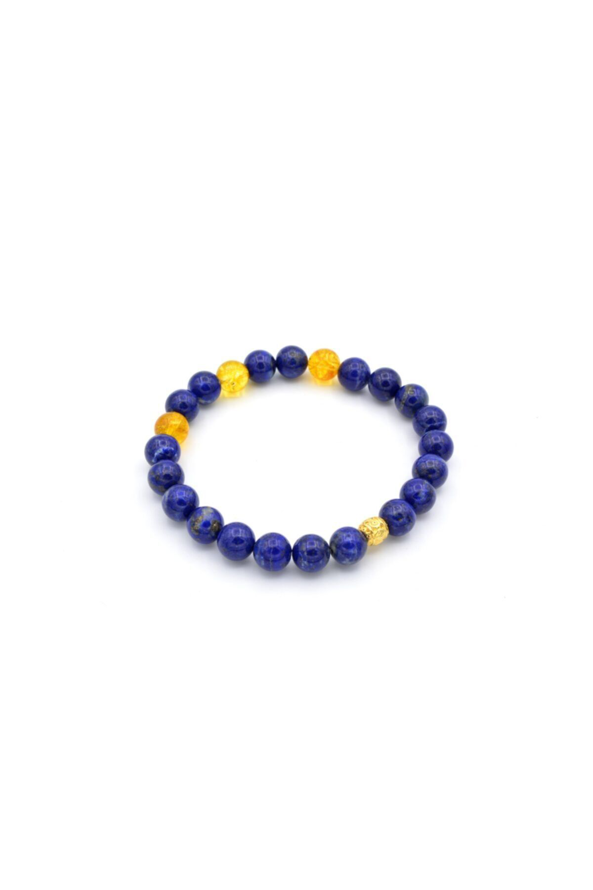 Doğal Lapis Lazuli Ve Sitrin Taşı Bileklik 1.kalite 001