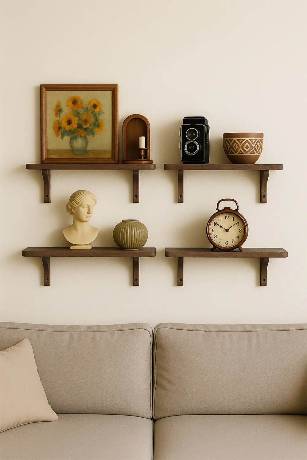 Doğal Masif Ahşap Duvar Rafı | 1 Adet Dekoratif Raf | Doğal Tik Y