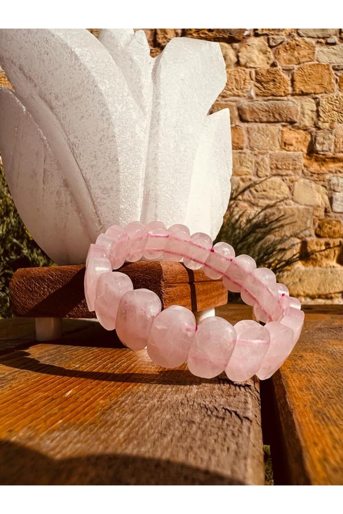 Doğal Pembe Kuvars Taşı Özel Kesim . Bileklik AAA Kalite