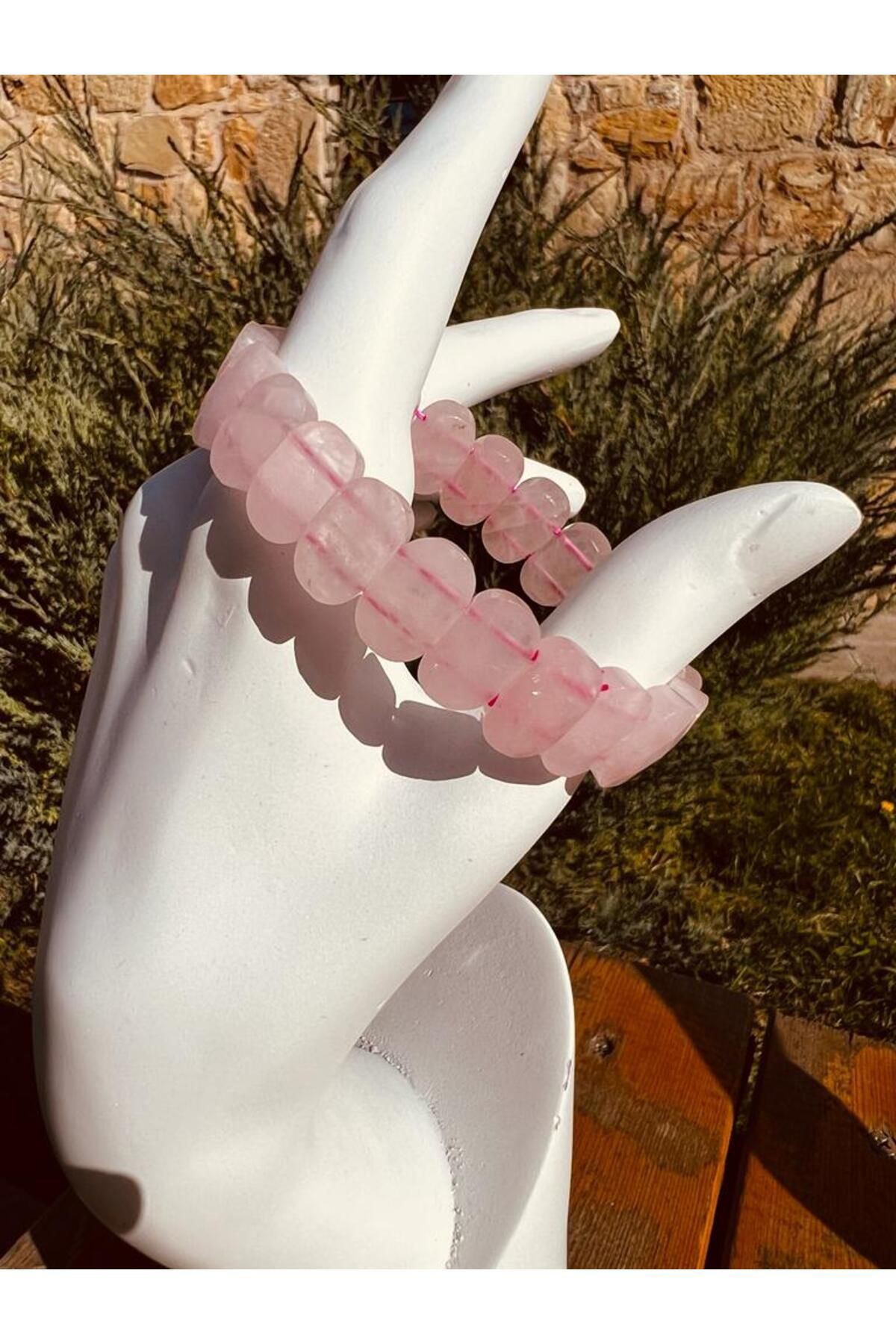 Doğal Pembe Kuvars Taşı Özel Kesim . Bileklik AAA Kalite