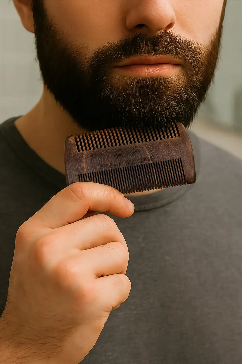 Doğal Sakal Fırçası ve Sandal Ağacı Tarak Seti, Doğal Domuz Kılı