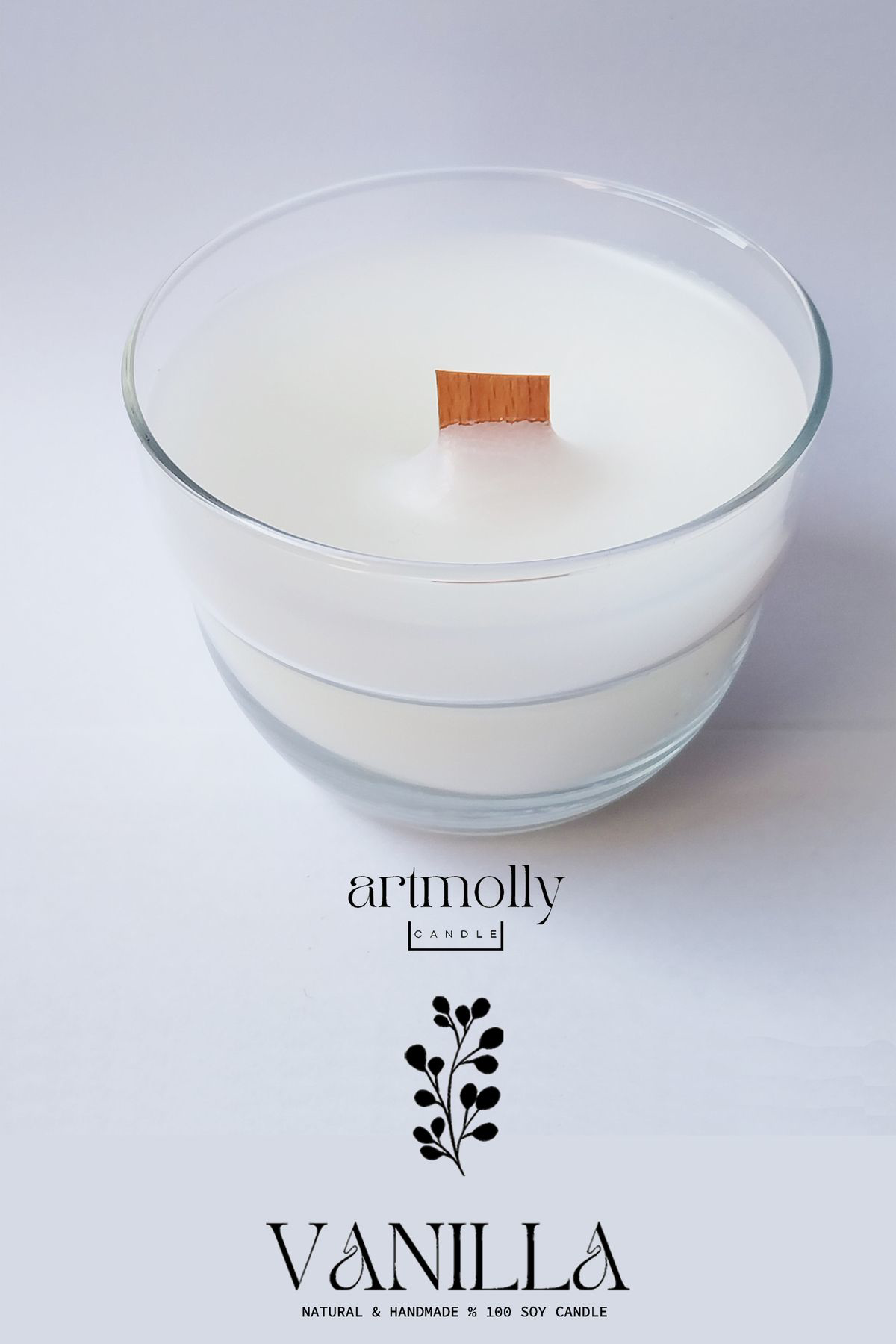 Artmolly Doğal Soya Wax Dekoratif Mum Vanilya Kokulu Ahşap Fitilli