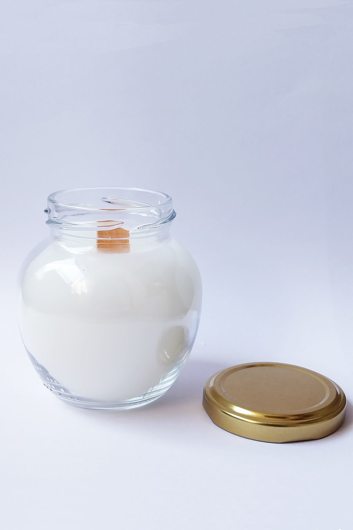Artmolly Doğal Soya Wax Dekoratif Kavanoz Mum Vanilya Kokulu Ahşap Fitilli
