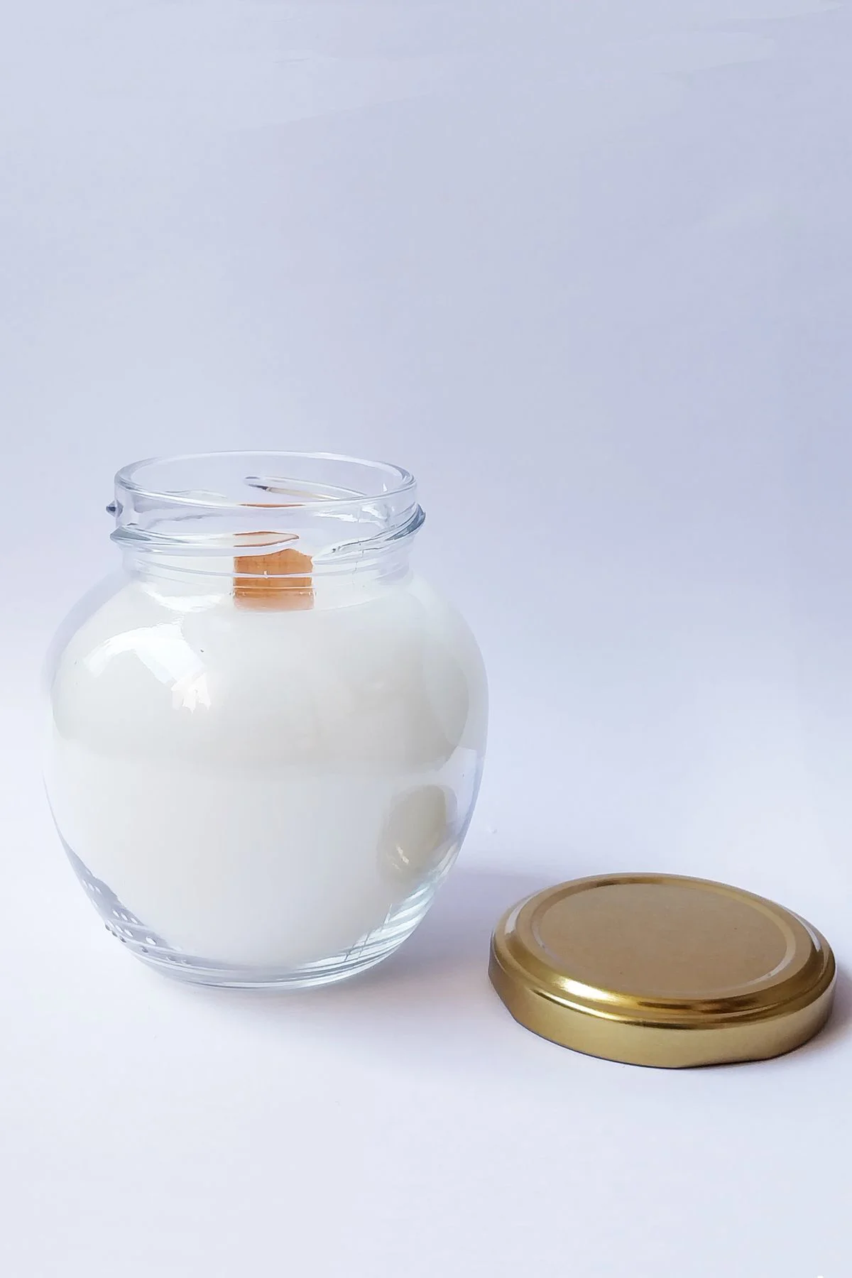 Doğal Soya Wax Dekoratif Kavanoz Mum Vanilya Kokulu Ahşap Fitilli