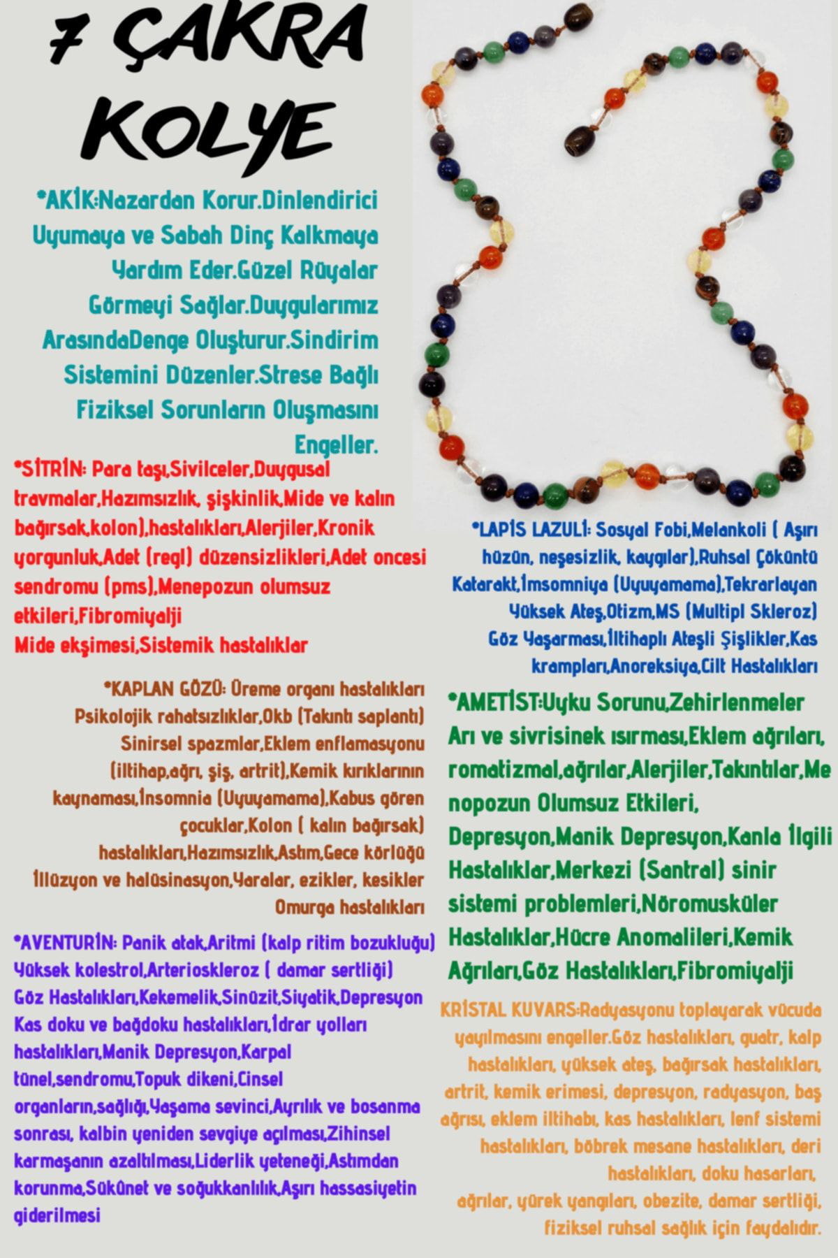 Gümüştel El Sanatlari Doğal Taş 7 Çakra Tasarim Kolye Akik Sitrin Kaplan Gözü Aventurin