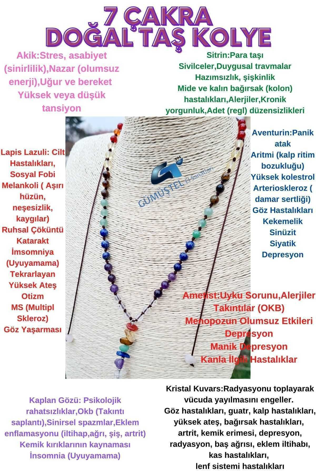 Doğal Taş 7 Çakra Kolye Akik Sitrin Kaplan Gözü Aventurin Lapis L
