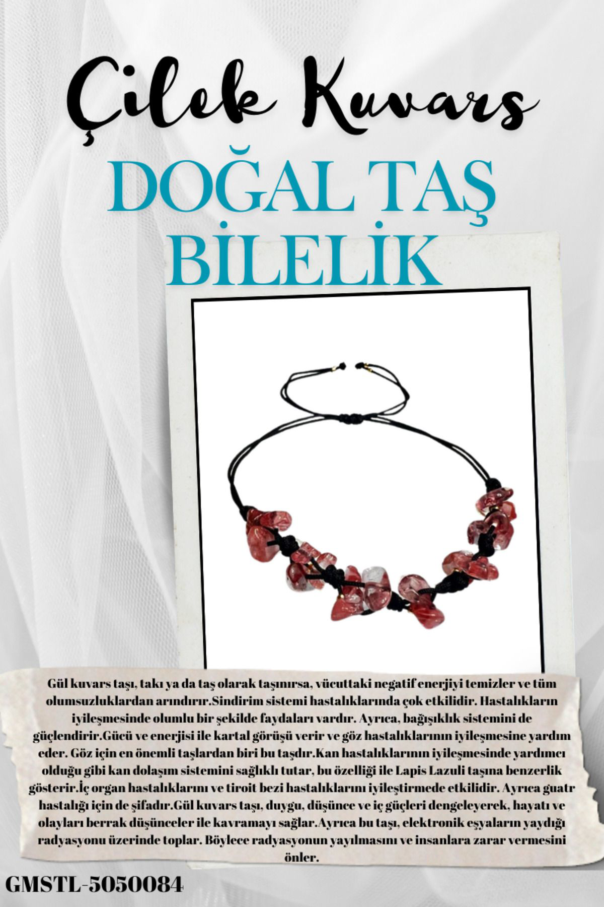 Gümüştel El Sanatlari Doğal Taş Çilek Kuvars Bileklik Özel Tasarim El Yapimi Asansör Ki