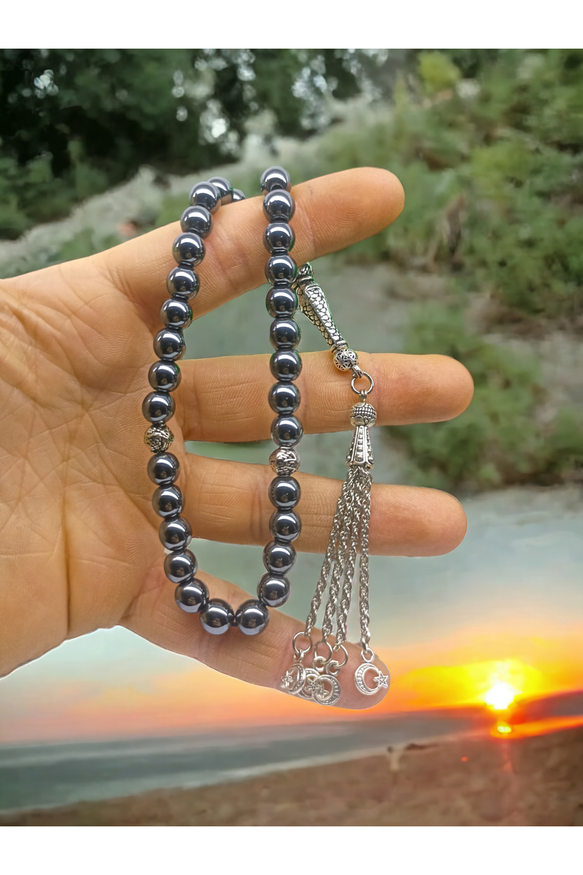 Doğal Taş Cenneti Doğal Taş Hematit Tesbih(Gümüş Kaplama)(Sertifikali Özel Kutusun