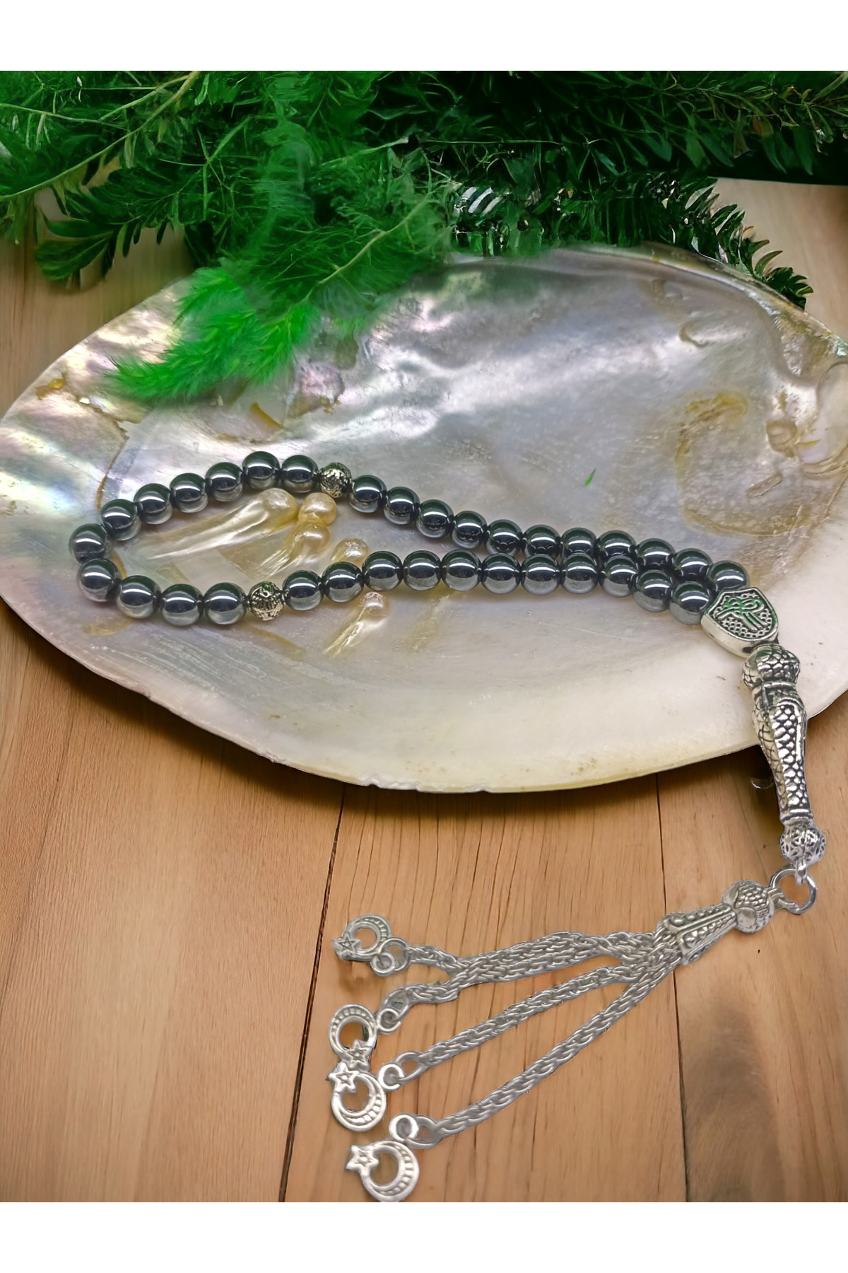 Doğal Taş Cenneti Doğal Taş Hematit Tesbih(Gümüş Kaplama)(Sertifikali Özel Kutusun