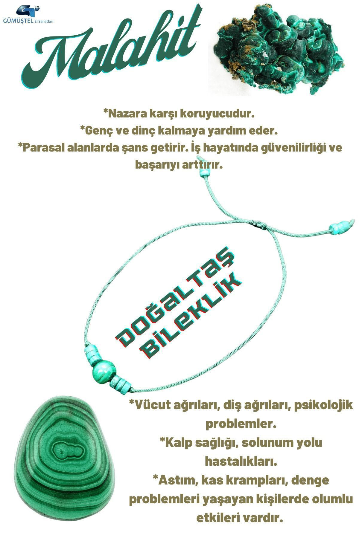 Doğal Taş Malahit Taşı Bileklik Özel Tasarım Asansörlü Kilit Sist