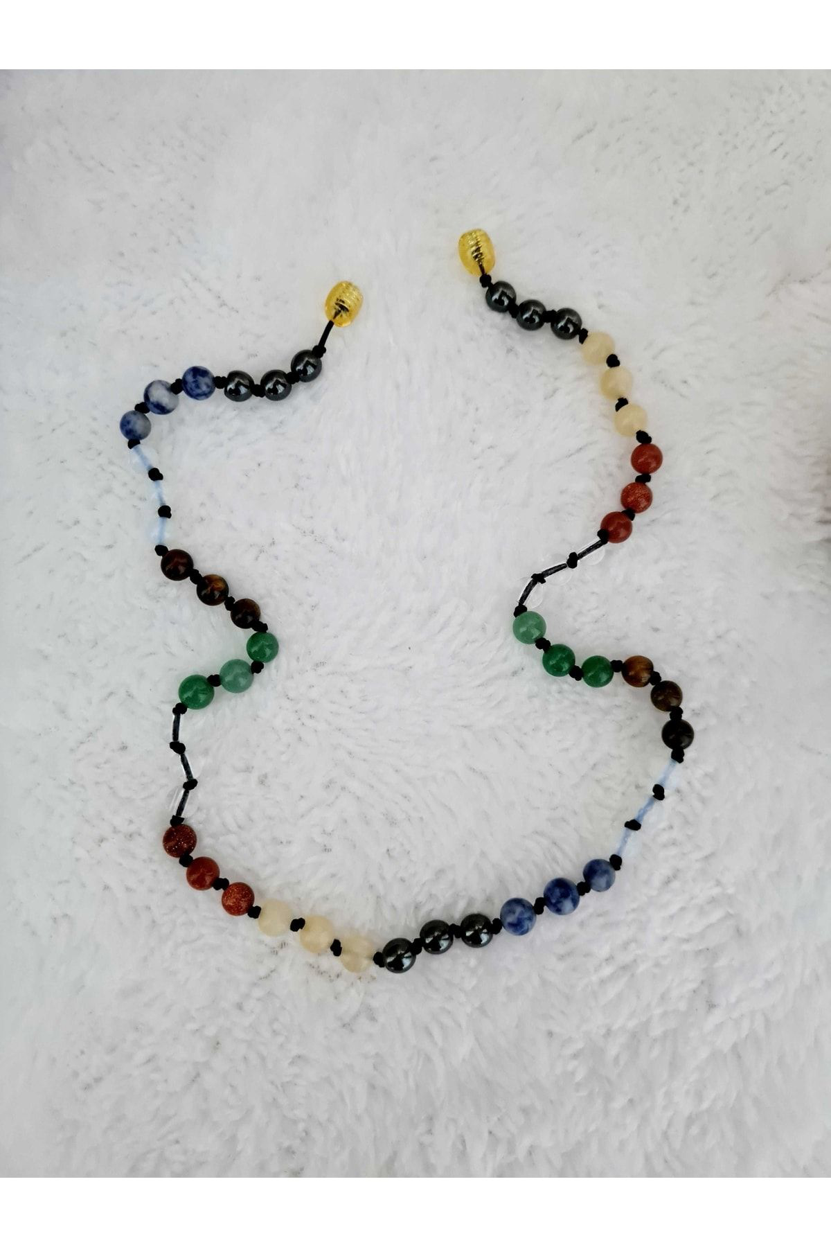 Doğal Taş Tasarım Kolye Hematit Sodalit Opal Kaplan Gözü Aventuri