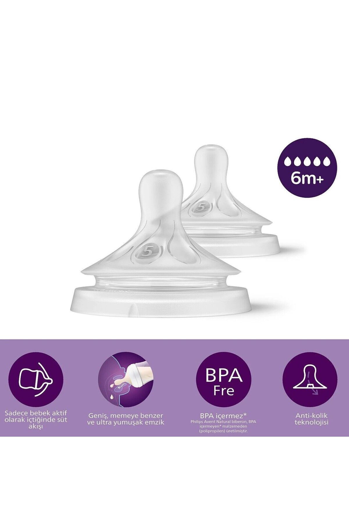 Philips Avent Doğal Tepkili 2Li Biberon Emziği No5 6 Ay Scy965/02