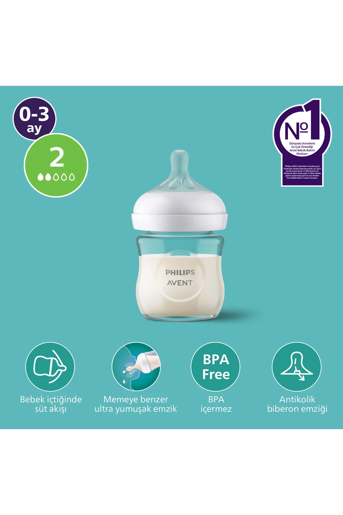 Doğal Tepkili Cam Biberon, 120ml, 0-3 Ay, SCY930/01