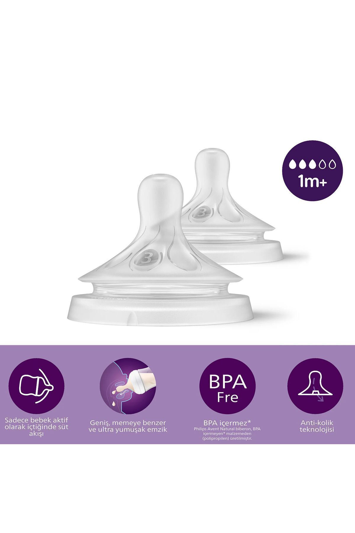 Philips Avent Doğal Tepkili Natural Response 2'Li Biberon Emziği No:3 1 Ay