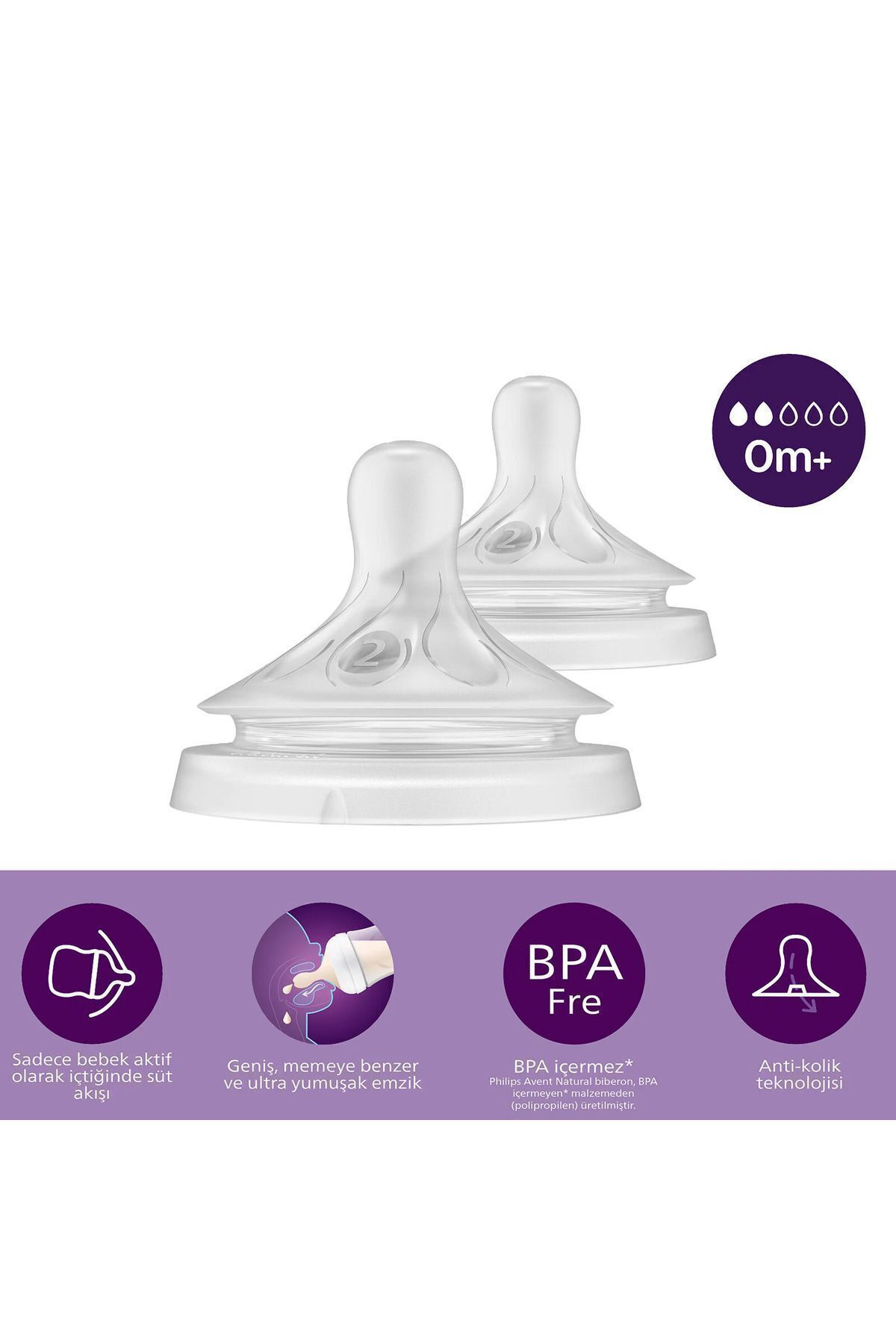 Philips Avent Doğal Tepkili Natural Response 2'Li Biberon Emziği No:2 0 Ay