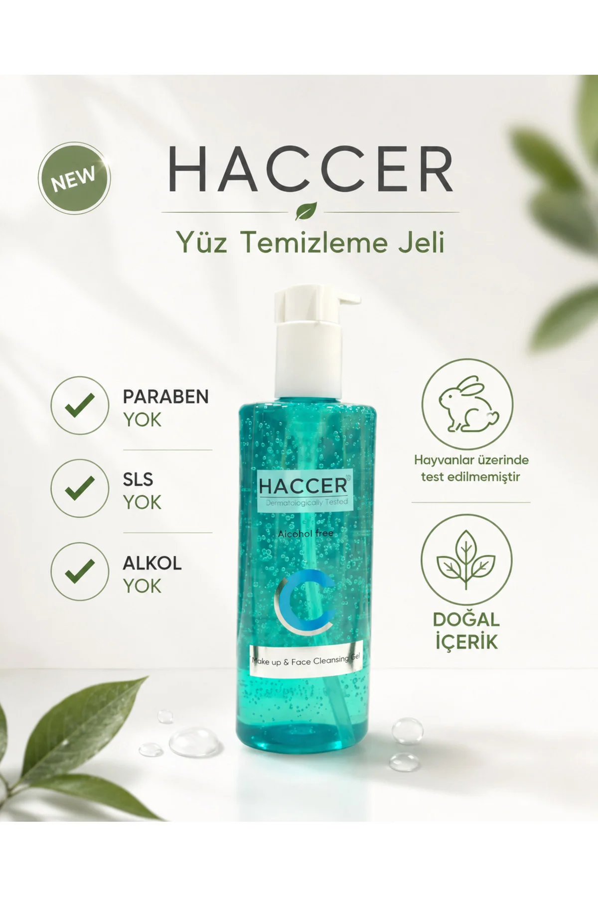 Doğal Yüz Ve Makyaj Temizleme Jeli, Yüz Yıkama Jeli 300 ml Alkols