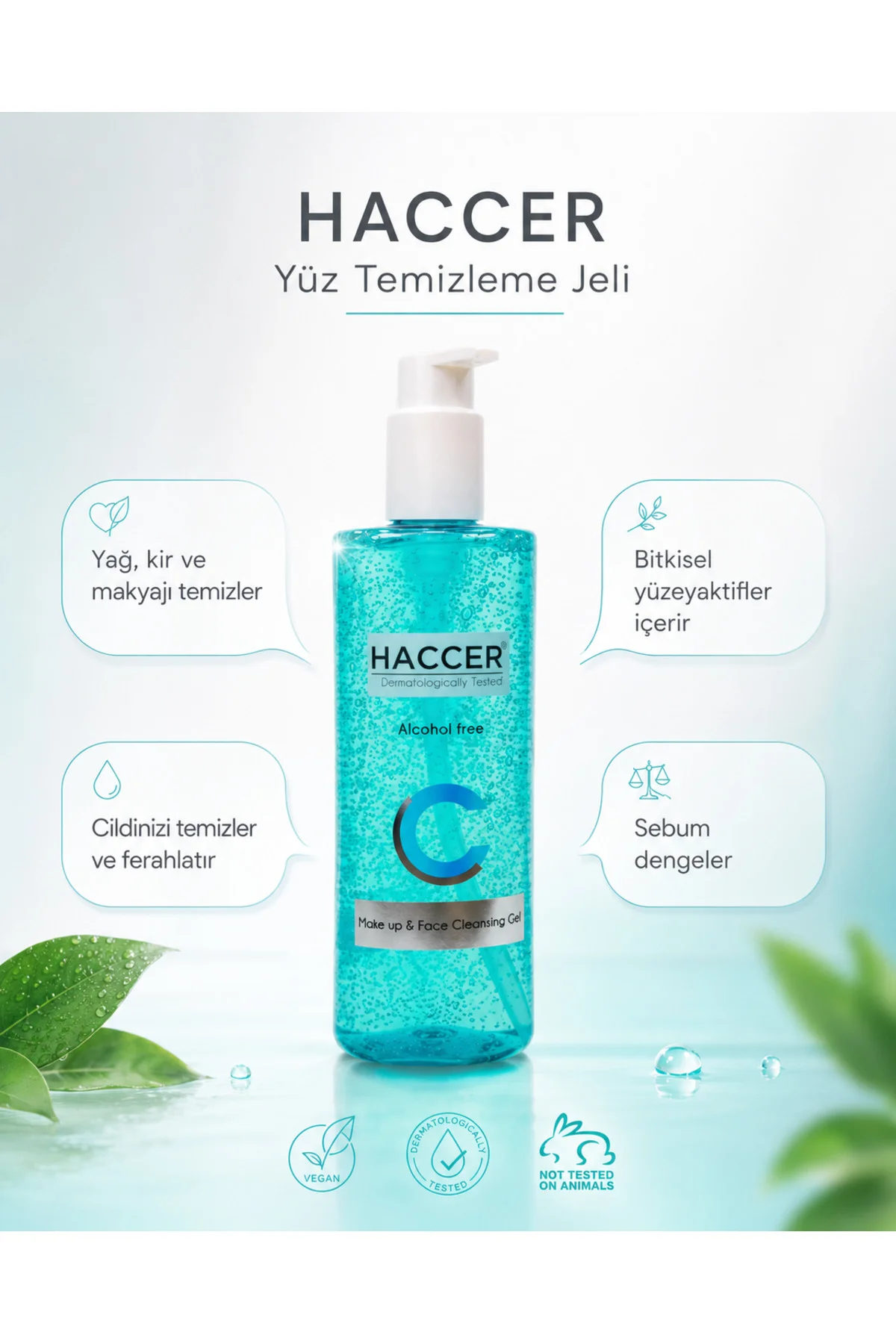 Doğal Yüz Ve Makyaj Temizleme Jeli, Yüz Yıkama Jeli 300 ml Alkols