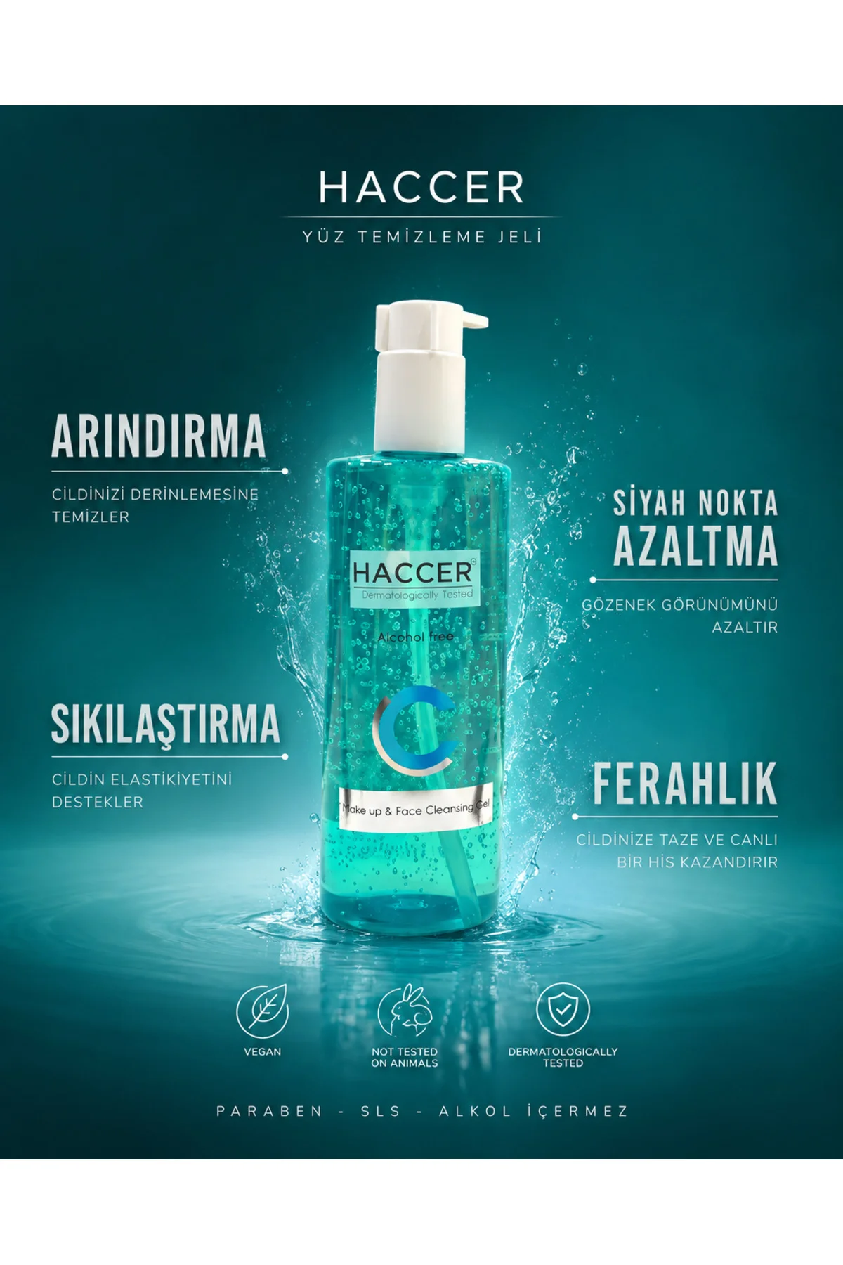 Doğal Yüz Ve Makyaj Temizleme Jeli, Yüz Yıkama Jeli 300 ml Alkols