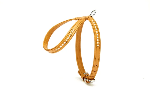 Doggie Flotter Swarovski Taşlı Deri Köpek Göğüs Tasması 1,2 x 25-35 cm Kamel
